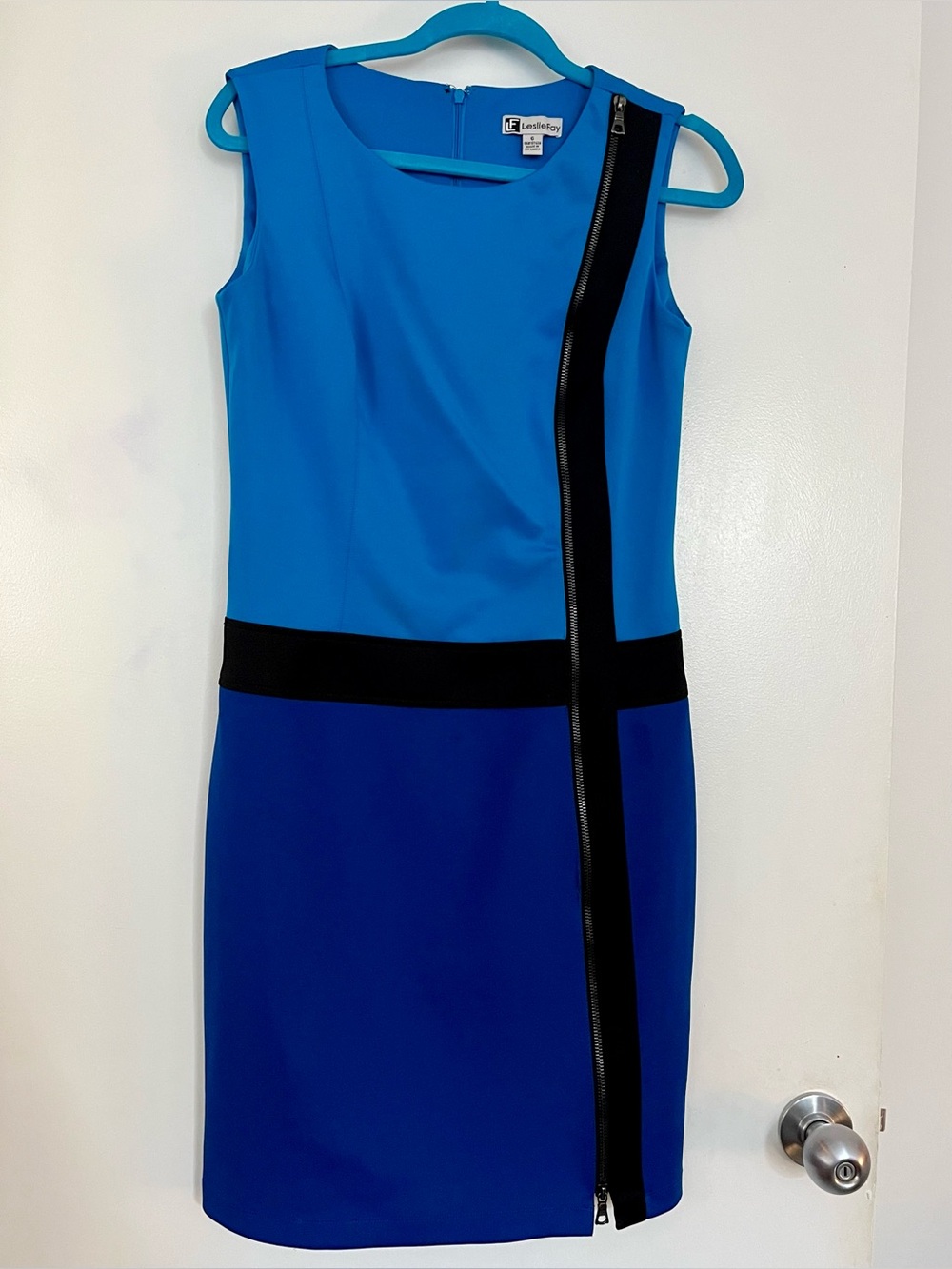 Leslie Fay LF mod colorblock sheath scuba dress with zippers size 6